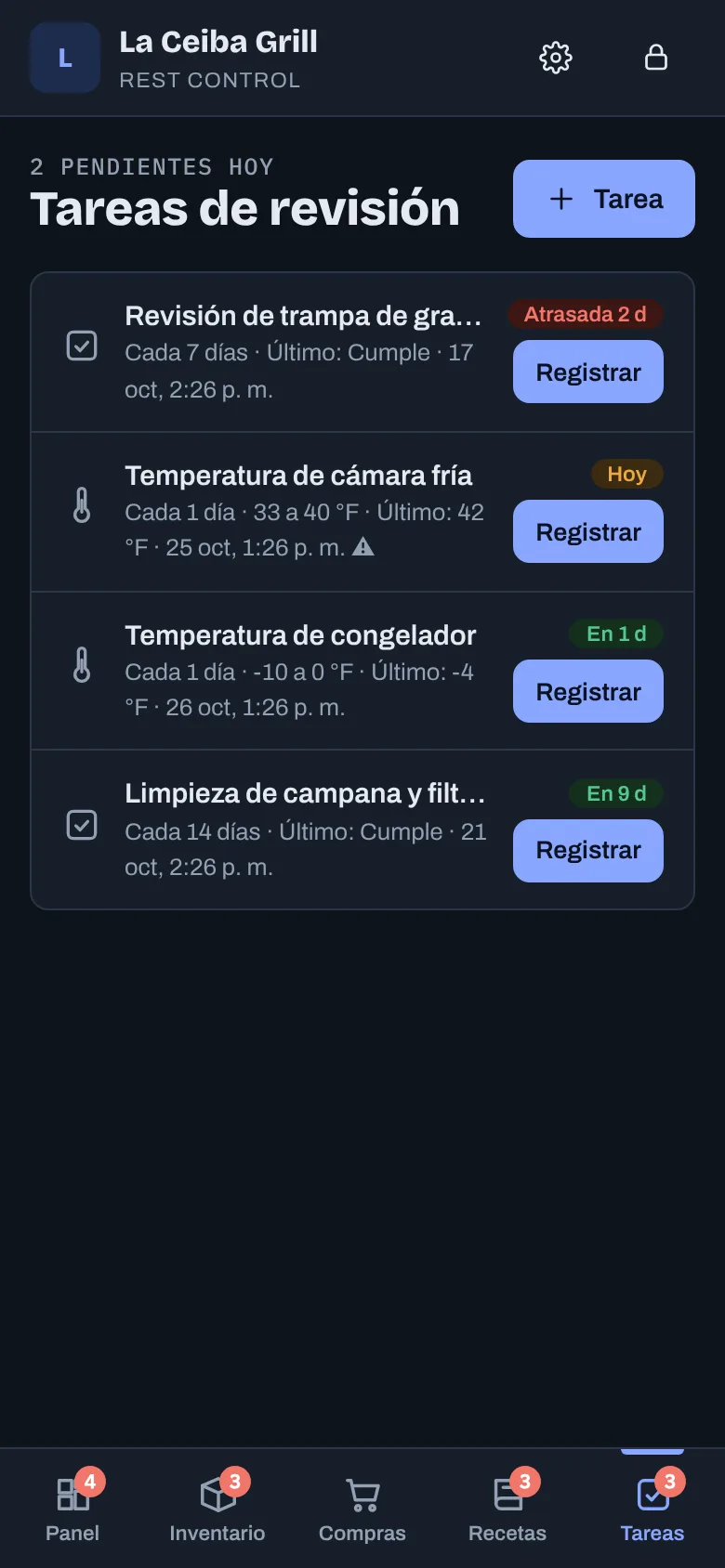Tareas de revisión en modo oscuro